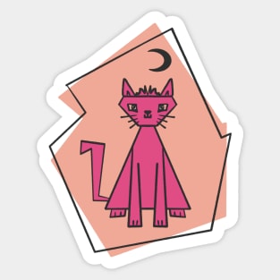 Geometric shape deep pink cut cat with black half moon Sticker